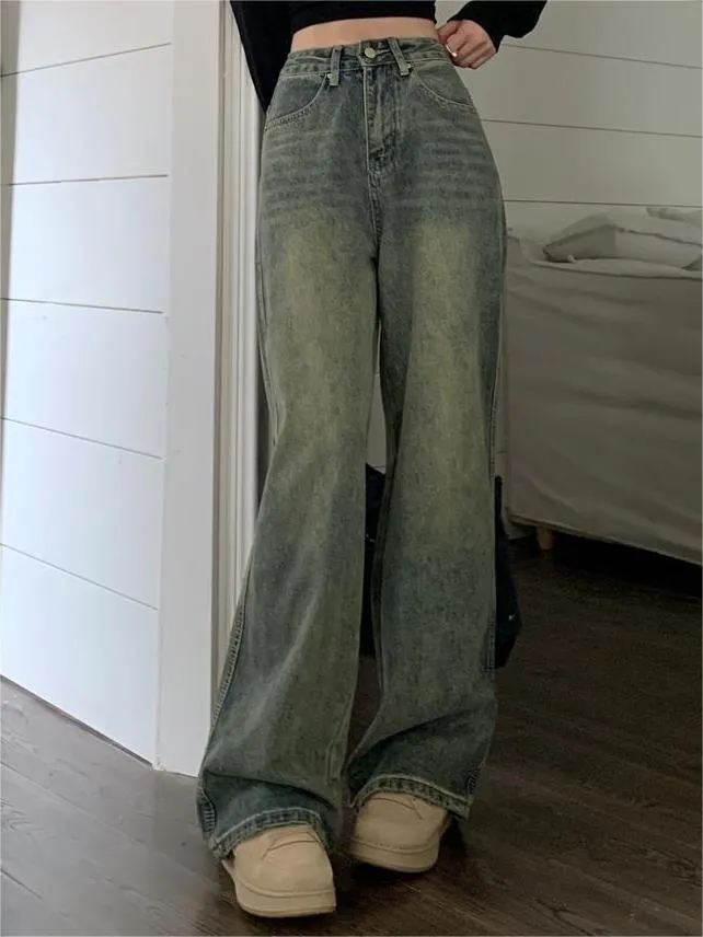 Wenkouban Vintage baggy boyfriend jeans with faded effect