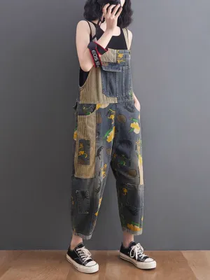 Women's Modern Large Size Cartoon Printed Dungaree